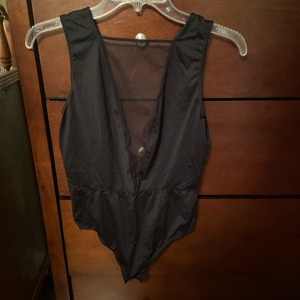 Mesh black bodysuit button bottom size large